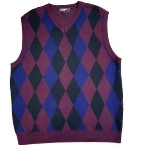 PAUL JONES Maroon Argyle Sleeveless Crew Neck Sweater Vest XL Preppy Grandpacore